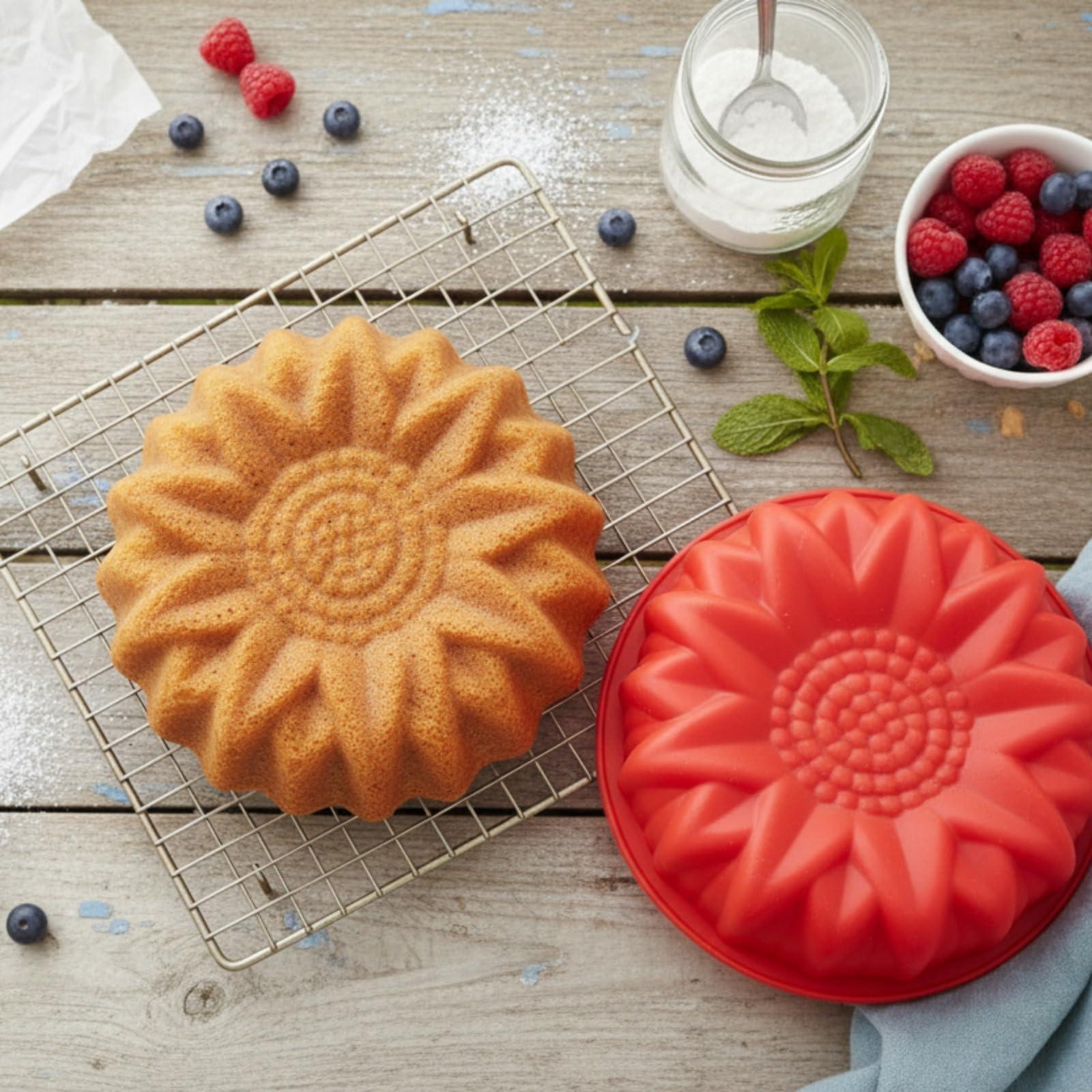 Snyter Pe Snyter Microwave Oven Cake Baking Silicone Pan Tray Mold Bakeware For Chocolate Brownies And Fruit Cakes,(Flower Shape - 02)