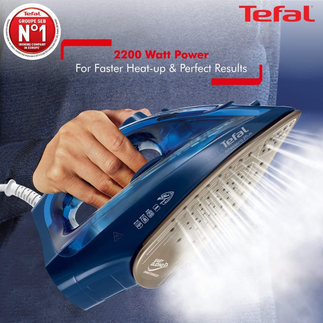 Tefal Tefal Maestro Plus Steam Iron | No.1 Ironing Brand in Europe | 2200W | XL Ceramic Soleplate | Anti-Calc | 120g/min Boost | 35g/min Continuous Steam | Blue | 2-Year Warranty