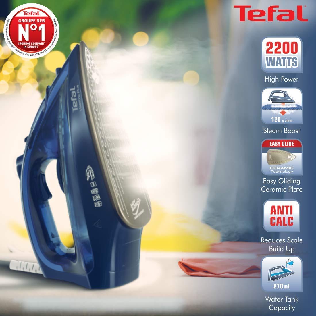 Tefal Tefal Maestro Plus Steam Iron | No.1 Ironing Brand in Europe | 2200W | XL Ceramic Soleplate | Anti-Calc | 120g/min Boost | 35g/min Continuous Steam | Blue | 2-Year Warranty