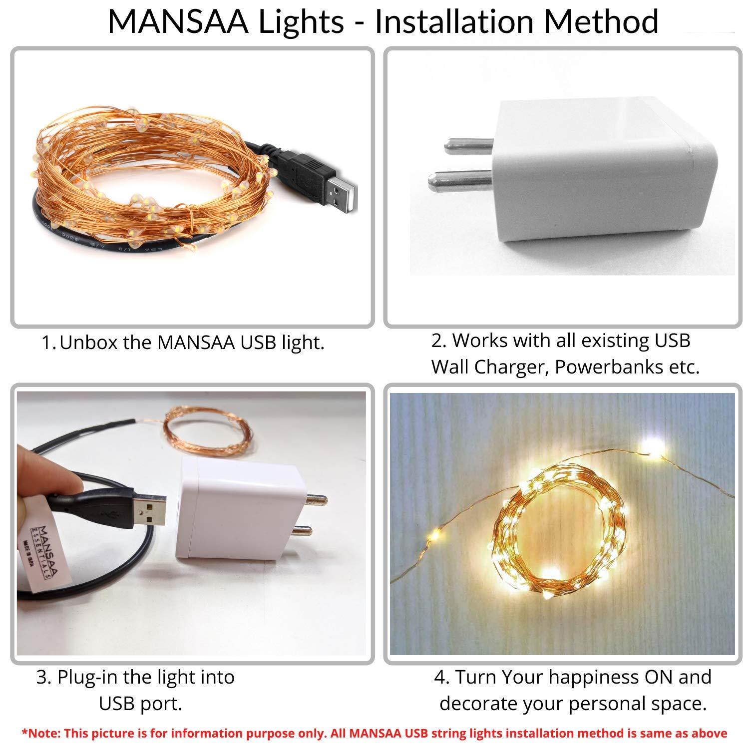 MANSAA MANSAA Lights for Decoration | 18 Months Warranty | 10 Meter, 100 LEDs | Fairy Lights for Room Decoration, Led Lights for Decoration, Decoration Light, String Lights, USB Operated (White, Pack of 2)